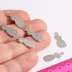 9x22mm Rhodium Plated Pineapple, Fruit Charms, Pineapple Charms, Silver Charms, Pineapple Pendant, Bracelet Fruit Beads, MBGHRN81-3