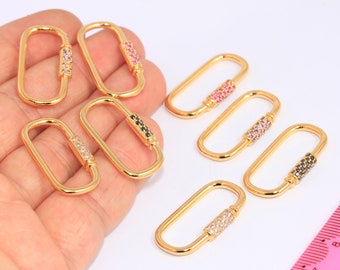 16 x 30 mm 24 kt glanzende gouden ovale hanger, CZ-hanger met schroefsluiting, Micro Pave-slotbedels, kettingslotbedels, CZ-kettingsluiting, MBG