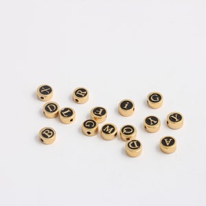 3.5x7mm 24k Shiny Gold Round Letters, Black Color Enamel Alphabet ...