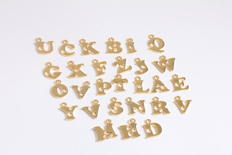 12x14mm 24k Shiny Gold Letter, Heart Letter Charms, Pendant Letter ...