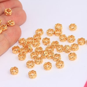 4x7mm 24k Shiny Gold Rondelle Beads, Spacer Beads, Leather Cord Bracelet Charms, Braided Spacer Beads, Gold Plated Findings, MBGMTE110