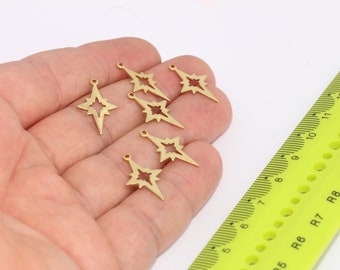 14x22mm Raw Brass Pole Star, North Star Pendant, Pole Star Charms, Bracelet Charms, Pendant, Raw Brass Findings,  MBGAE80