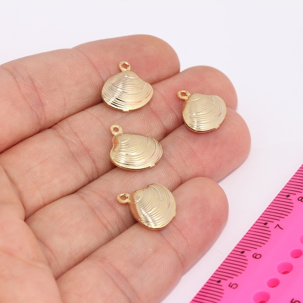 14mm 24k Shiny Gold Sea Shell Charm, Seashell Charm, Seashell Pendant, Shell Necklace, Summer Beach Jewelry, Gold Plated Charms, MBGMLS717