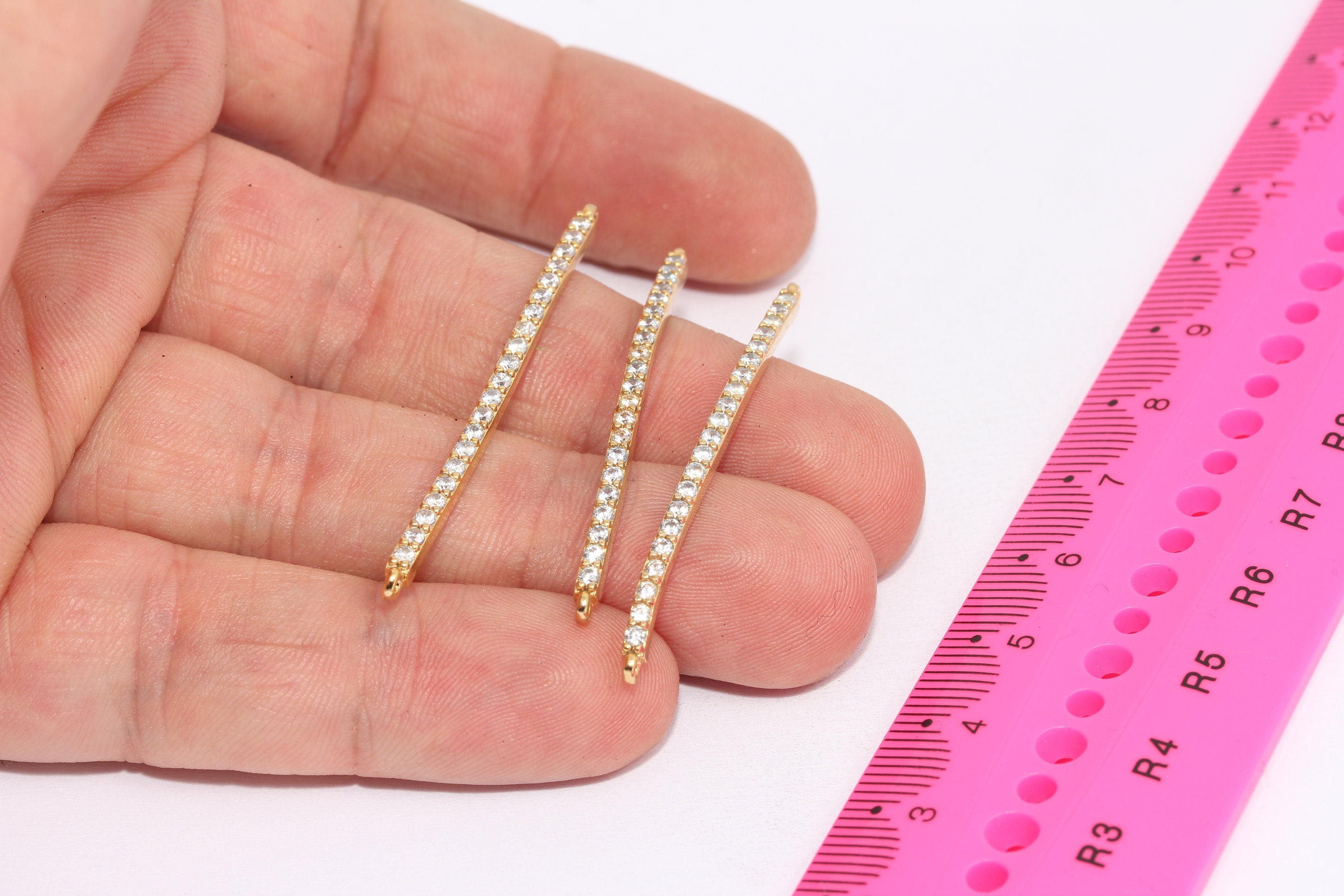 2x45mm 24k Shiny Gold Plated  Bracelet Bar, CZ Bracelet Connector, Micro Pave Charms, Micro Pave Bracelet, Gold Charms, MBGZRCN820