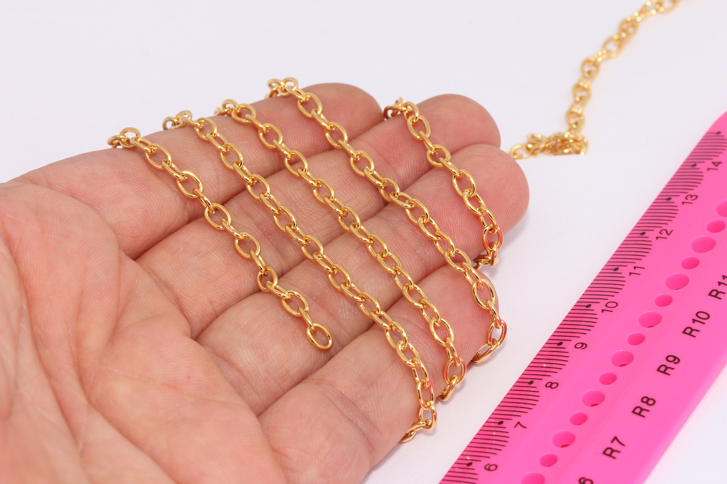 Tiny Rope Chain 4x5,5mm 24k Shiny Gold Chain, Tiny Rolo Chains, Bulk Lot Chains, Flat ...