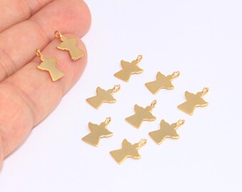 Pingente de anjo em ouro fosco 24k, 10 x 13 mm, pequeno pingente de anjo, joia de anjo, pingentes delicados em ouro, peças banhadas a ouro, MBGBRT255