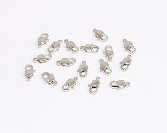 Chiusura a moschettone placcata in rodio da 4 x 10 mm, chiusura a griffe, chiusura a moschettone placcata in argento, chiusure per collane, componenti per gioielli placcati in argento, MBGROSE80