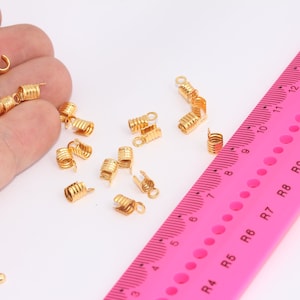 4x8mm Gold Plated Cord End, Crimp End Caps, Fold Over Crimp Cord End Cap With Loop,  Gold Plated Findings, MBGDOM14