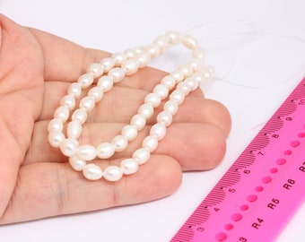 4x5mm brin de perles de perles naturelles, véritables perles d'eau douce blanches, perle ovale de pomme de terre perle blanche irisée, collier de perles MBGCHK475