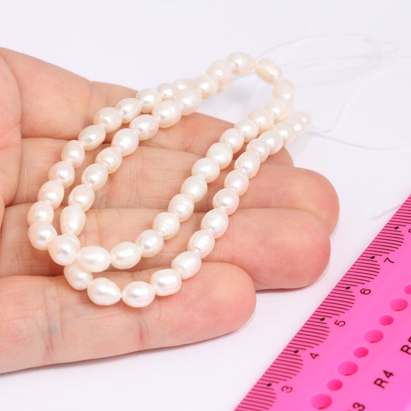 4x5mm Natural Pearl Bead Strand, Genuine White Freshwater Pearls, Potato Oval Pearl Iridescent White Pearl, Pearl Necklace  MBGCHK475