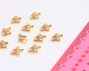 7x9mm 24k Shiny Gold Charm, Micro Pave Santa Hat Charm, CZ Noel Christmas Charm, CZ Purple Stone Charm, Gold Plated Findings, MBGSLM936