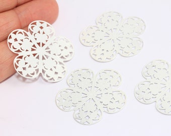 36mm White Painted Flower Pendant, Connector, Large White Flower Pendant, Filigree Flower Charm, White Painted Jewelry Supplies, MBGETS179