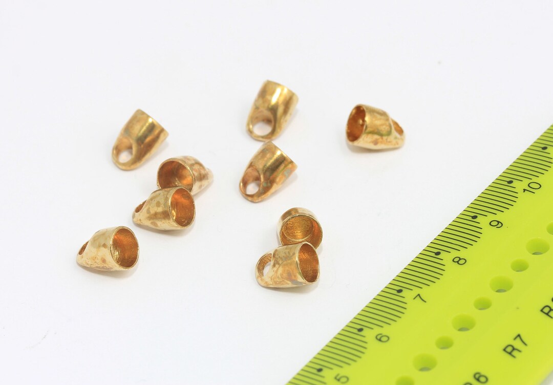 7x10mm Raw Brass End Cap, Inner Size 6mm, Leather Cord End Tips, Chain