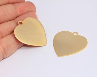 35mm 24k Matt Gold Heart Charms, Love Necklace, Heart Disc, Heart Medallion, Necklace Heart Pendant, Gold Plated Findings, MBGCHK414-5