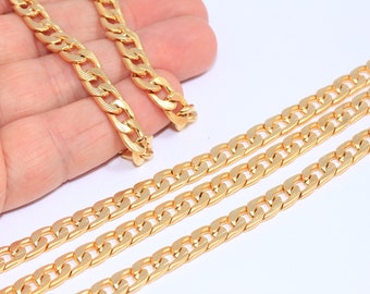 7mm 24k Matt Gold Faceted Chain, Strong Curb Chain, Thick Curb Chains, Matt Gold Necklace Chain, Gold Plated Findings, MBGBXB202-4