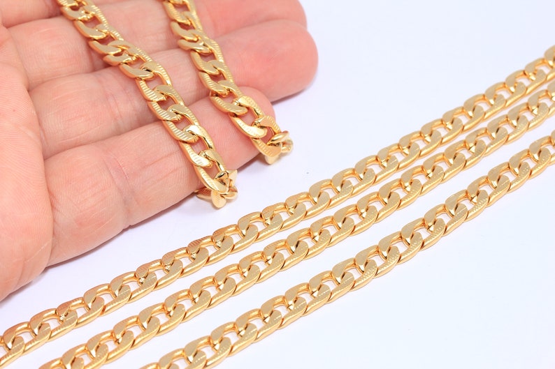 7mm 24k Matt Gold Faceted Chain, Strong Curb Chain, Thick Curb Chains, Matt Gold Necklace Chain, Gold Plated Findings, MBGBXB202-4 image 1