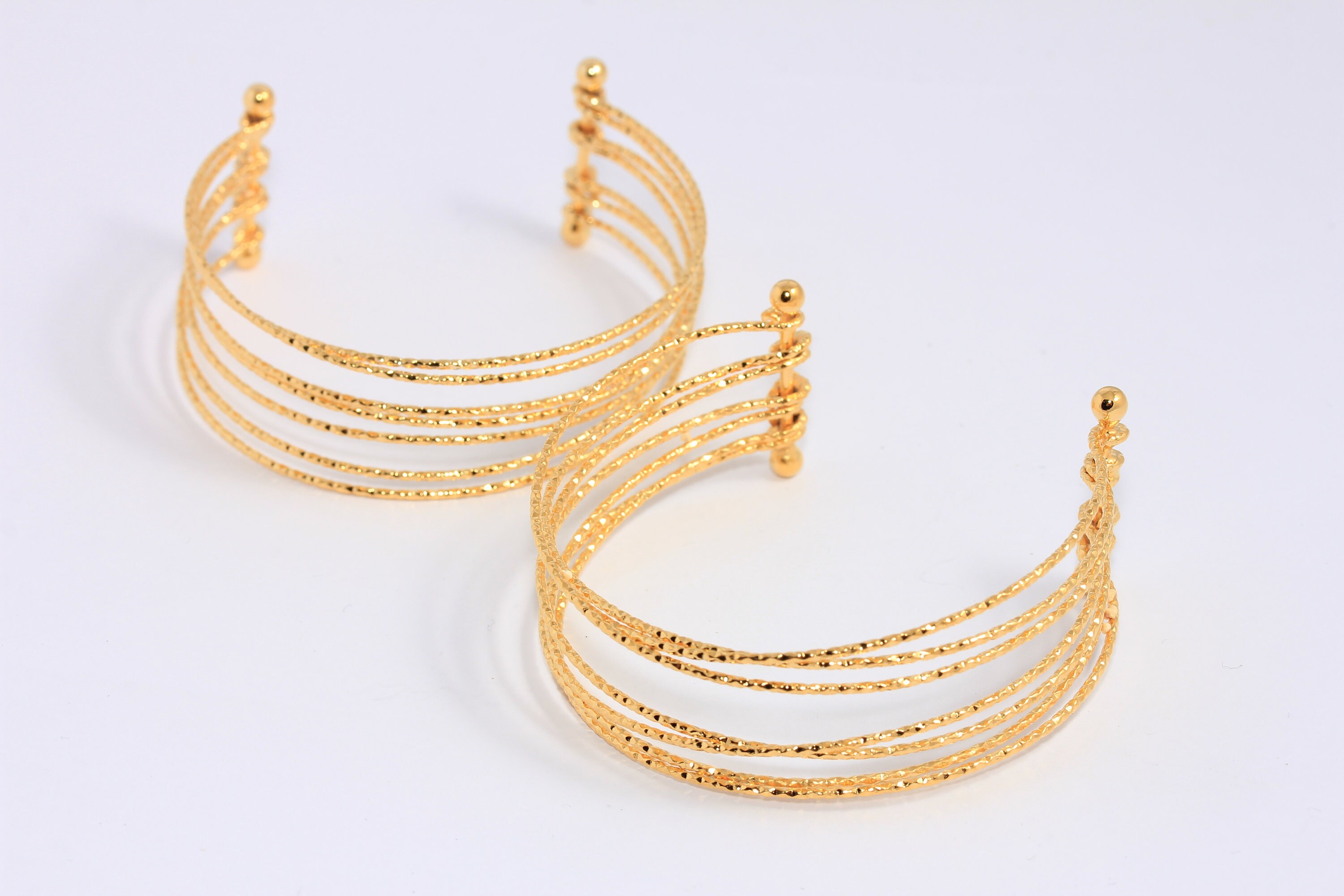 24k Shiny Gold Plated Wire Bracelet, Open Cuff Bracelet