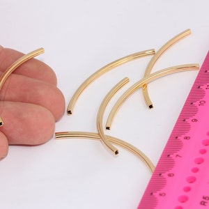 2x50mm 24k Shiny Gold Plated Cuff Tubes, Bracelet Bangle, Tube Necklace, Long Curved Tubes, Square Tubes, Gold Plated Findings, MBGAE136