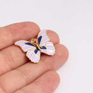 25x31mm 24k Shiny Gold Plated Butterfly Charms, Purple Enamel Butterfly,  MBGKDR2-3