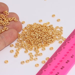 1,7x4,5mm 24k Shiny Gold Plated Rondelle Beads, Spacer Beads, Round Rondelle Beads, Spacers Bracelet Beads, Gold Plated Findings, MBGBRT684