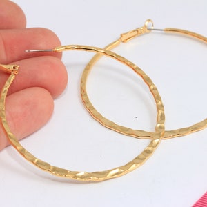 62mm 24k Shiny Gold Hoop Earrings, Hammered Hoops, Gold Flat Hoops, Large Hoop Earrings, Gold Plated Earrings, MBGBXB231-5
