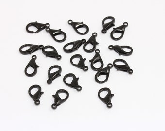 12mm Black Plated Claw Clasp, Lobster Claw Clasp, Necklace Closures, Jewelry Making Supplies, Black Plated Findings, MBGETS180