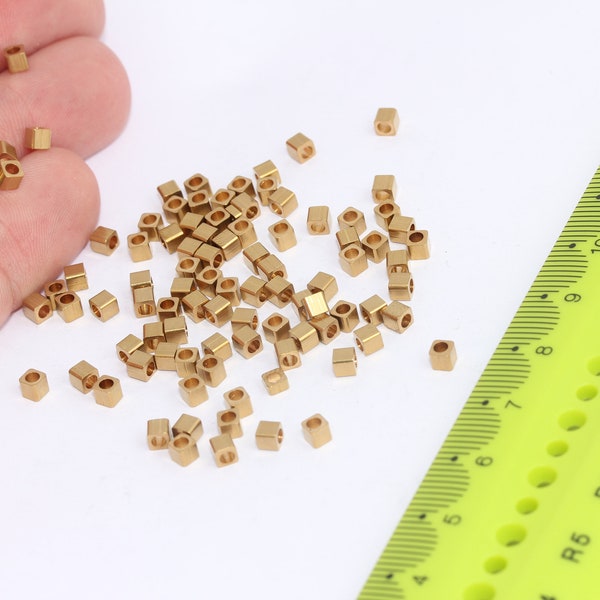 100 COPPER SPACER BEADS HEXAGON CUBE 3mm