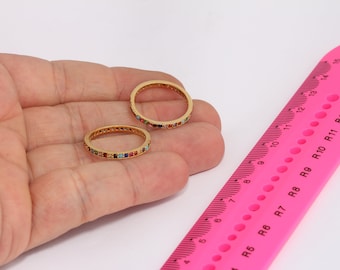 18mm 24k Shiny Gold Micro Pave  Rings, CZ Dainty Rings, Mixed Stone Band Rings, Gold Plated Rings  MBGXP94