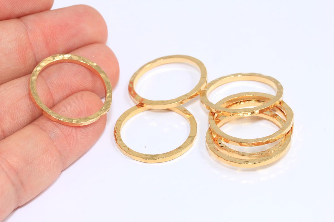 25mm 24k Shiny Gold Closed Ring, Round Gold Hoop Connector, Hammered ...