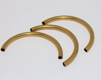 4x50mm Raw Brass Curved Tube Charms, Raw Brass Round Tubes, Bracelet Curved Connector, Curved Bracelet Tubes, Raw Brass Findings, MBGTBR95
