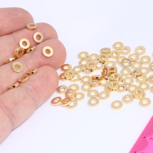 Shiny Gold Plated 6mm Spacer Beads, Gold Ring Beads, Tiny Rondelle Beads, Round Bracelet Beads, Gold Spacers, Gold Plated MBGSLM479