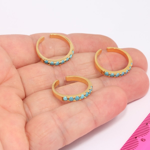 Shiny Gold Micro Pave Rings, CZ Dainty Rings, CZ Stacking Rings, Micro Pave Turquoise Stone Tiny Rings, Gold Plated Rings MBGSLM591