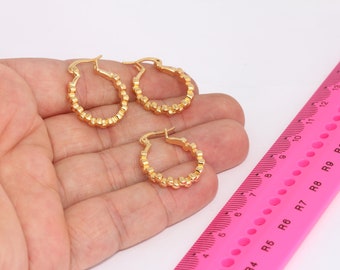 Shiny Gold Hoop Earrings, Ball Hoop Earrings, Gold Earring Hoops, Small Hoop Earrings, Beaded Earrings, Gold Earrings MBGXP262