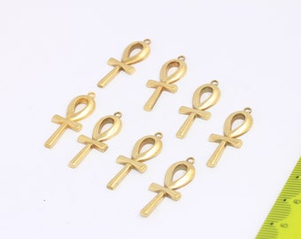 11 x 28 mm 真鍮製エジプトキーチャーム、アンクシンボルペンダント