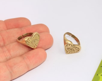 Anillos de corazón de latón crudo de 17-18 mm, anillos de mal de ojo de latón, anillos de declaración, anillos de bisel, anillos en forma de corazón, hallazgos de latón crudo, MBGCHK134-5