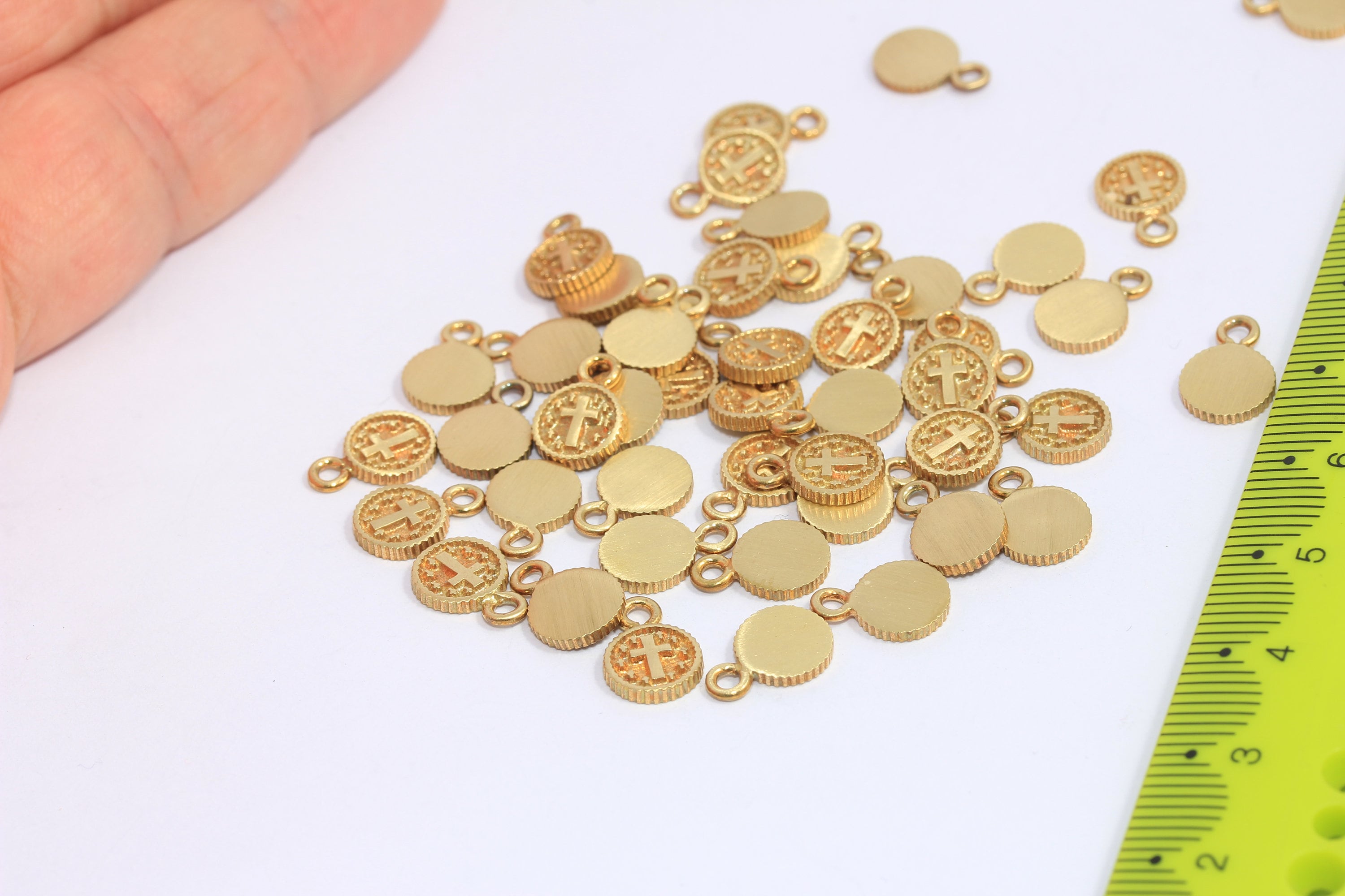 10x13mm Raw Brass Cross Beads, Christian Pendant, Cross Coin Charms, Cross Jewelry Medallion, Cross Disc, Raw Brass Findings, MBGCMR140-3
