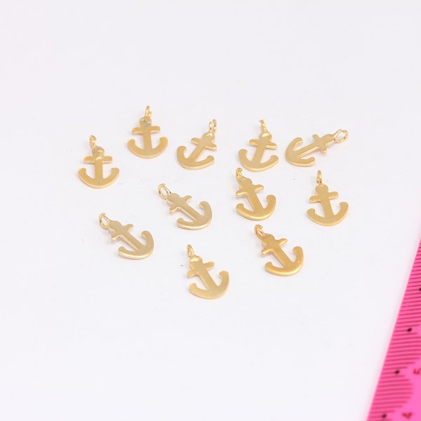 8x13mm 24k Matt Gold Plated Anchor Charm, Anchor Pendant, Mini Bracelet Charms, Sailors Charms, Gold Plated Findings, MBGMTE237