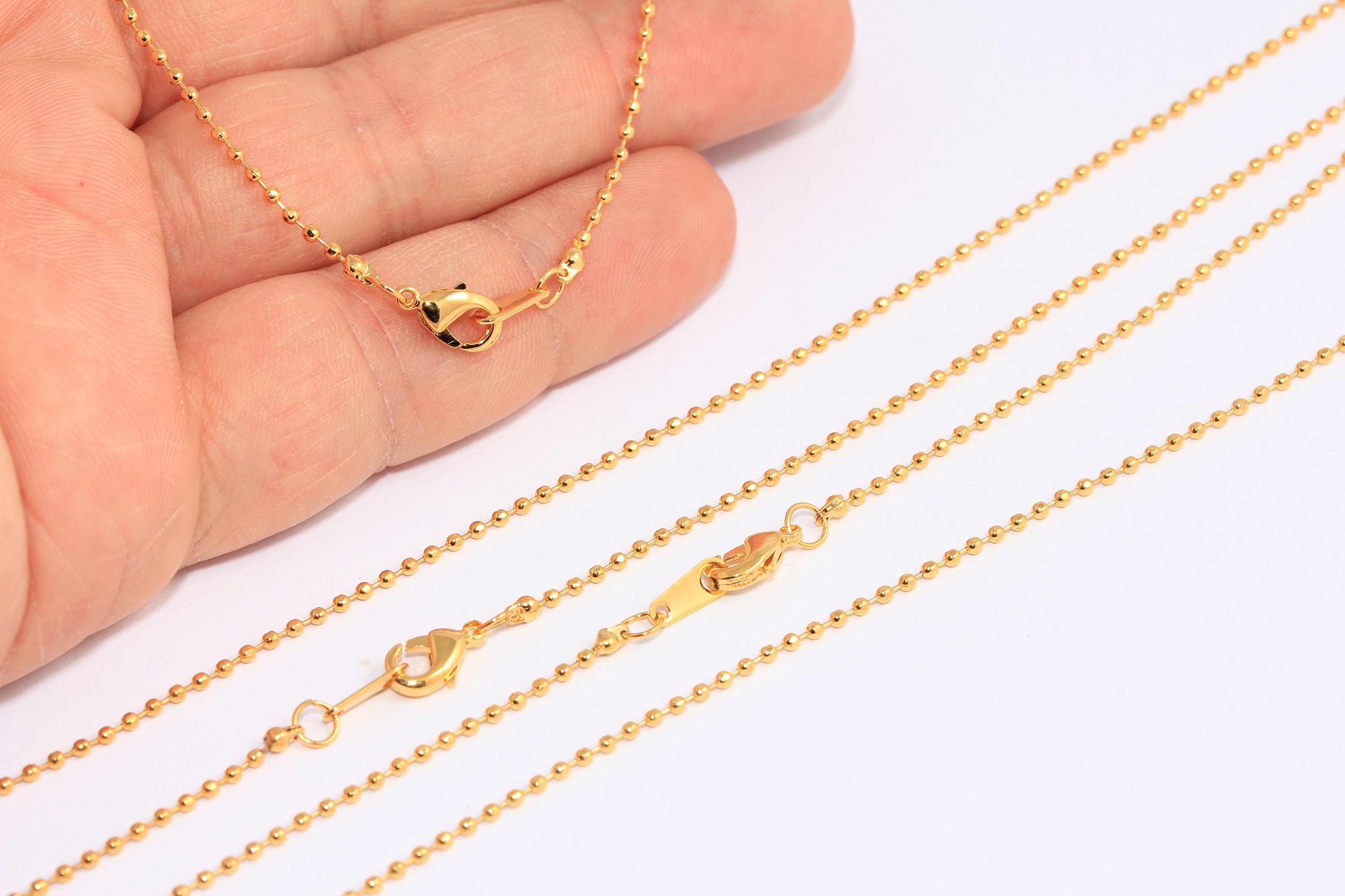 17'' 1,5mm 24k Shiny Gold Plated Ball Necklace, Faceted Ball