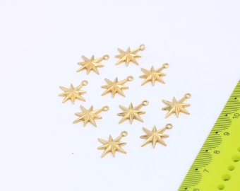 14mm Raw Brass Pole Star, North Star Pendant, Pole Star Charms, Bracelet Star Charms, Pole Star Necklace, Raw Brass Findings, MBGCHK112-6