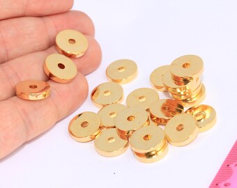 3x14m 24k Shiny Gold Round Charms, Round Disc, Flat Disc Beads, Central Hole Beads, Spacer Coin Beads, Gold Plated Findings, MBGBRT4
