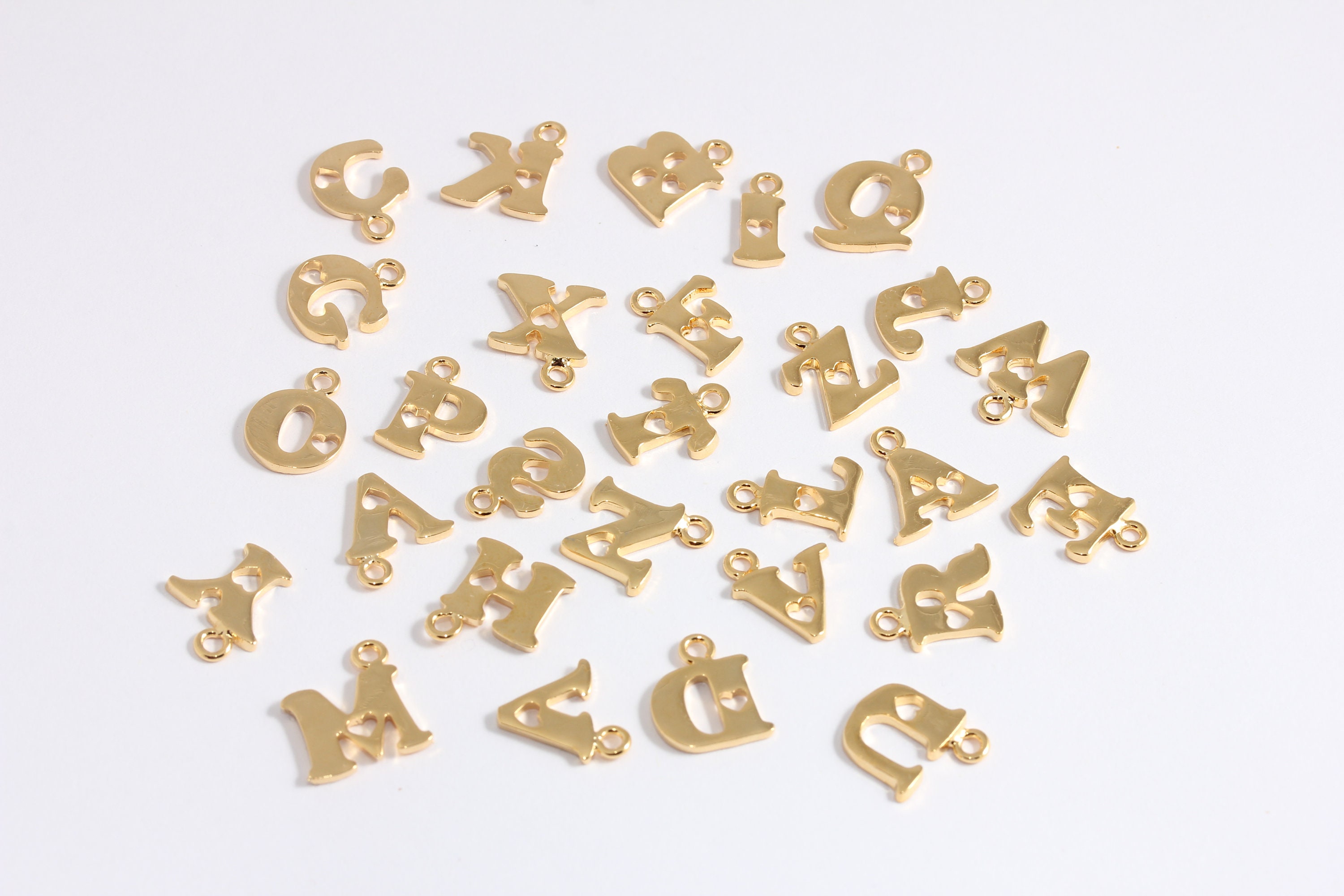 12x14mm 24k Shiny Gold Letter, Heart Letter Charms, Pendant Letter ...