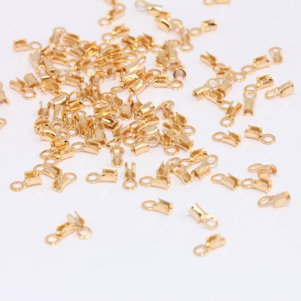 Glänzendes Gold Kordel Crimp, Falte über Kordelenden Spitzen, Innere Größe 1mm, Runde Leder Kordel End Crimps, Vergoldet MBGDOM10