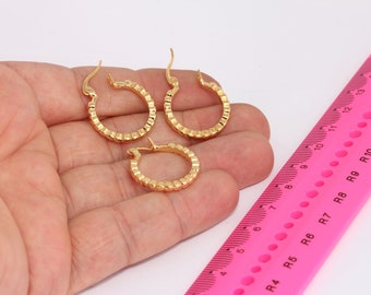 Shiny Gold Hoop Earrings, Textured Hoop Earrings, Ball Hoop Earrings, Midi Gold Hoops, Gold Plated Earrings MBGXP268