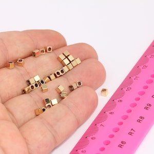 3mm 24k Shiny Gold Cube Beads, Square Cube Beads, Spacer Beads, Cube Beads, Gold Plated Findings,  MBGBRT210