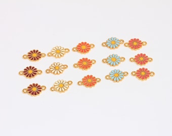 14x20mm 24k Shiny Gold Daisy Charm, Flower Pendant, White Enamel