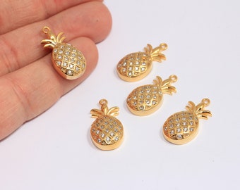 12x24mm 24k Shiny Gold Charms, Pineapple Charms, Micro Pave Pineapple Charms, Cubic Zirconia Pineapple, Gold Plated Findings, MBGZRCN666