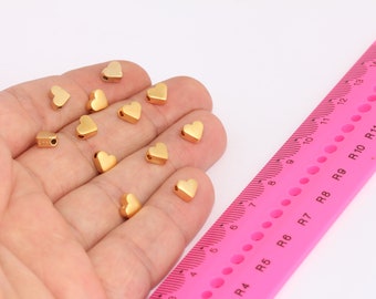 7mm 24k Matt Gold Heart Beads, Spacer Beads, Mini Heart Beads, Heart Charms, Dainty Charms, Beads, Gold Plated Findings, MBGBRT33