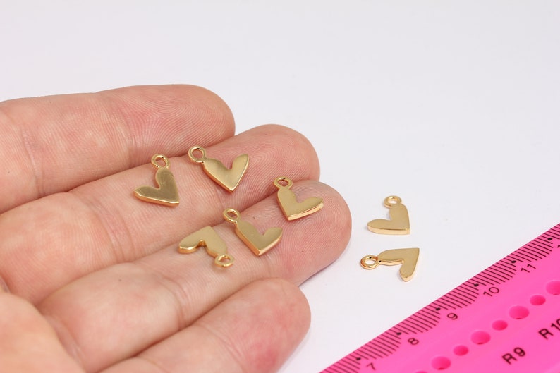 9x12mm 24k Shiny Gold Heart Charms, Collana d'amore, Mini cuore, Ciondolo cuore collana, Risultati placcati oro, MBGMLS934 immagine 2