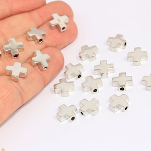 11x14mm Rhodium Plated Plus Charms, Tiny Silver Cross, Cross Necklace, Cross Spacer Beads, Dainty Charms, Silver Plated Charms, MBGXP518-2