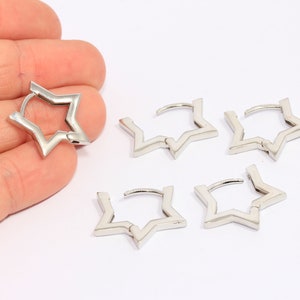 21mm Rhodium Plated Star Earrings, Silver Leverback Earrings,  Silver Earring Clasps, Silver Plated Earrings, MBGCHK158-3